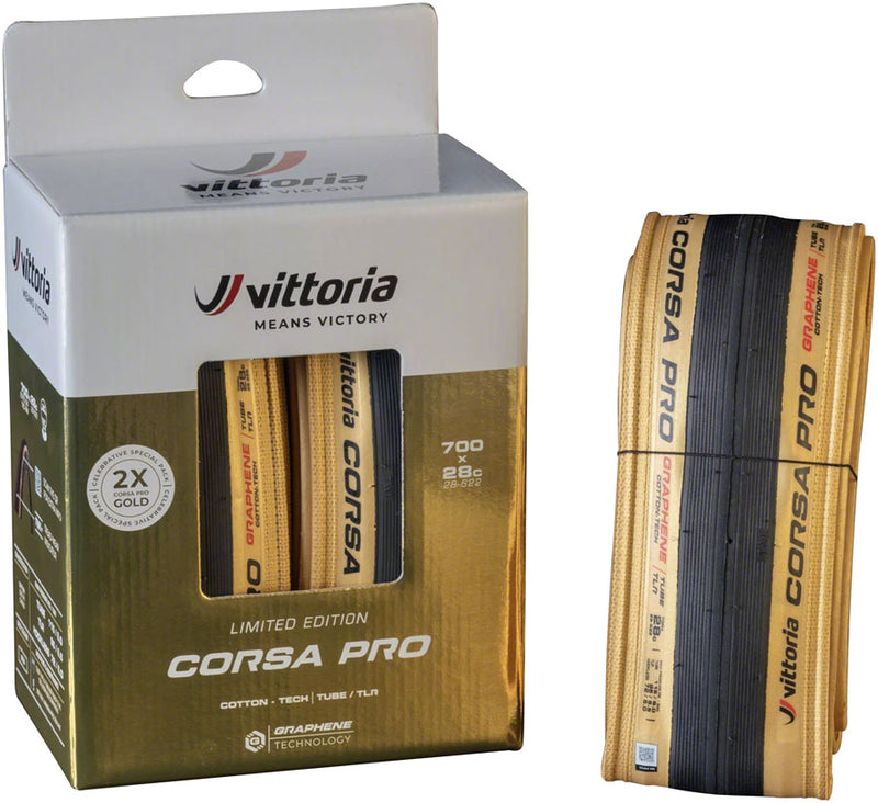 Vittoria Corsa Pro Gold Limited Edition Tires - 700 x 28, Tubeless, Folding, Black/Gold Limited Edition, G2.0, Pair