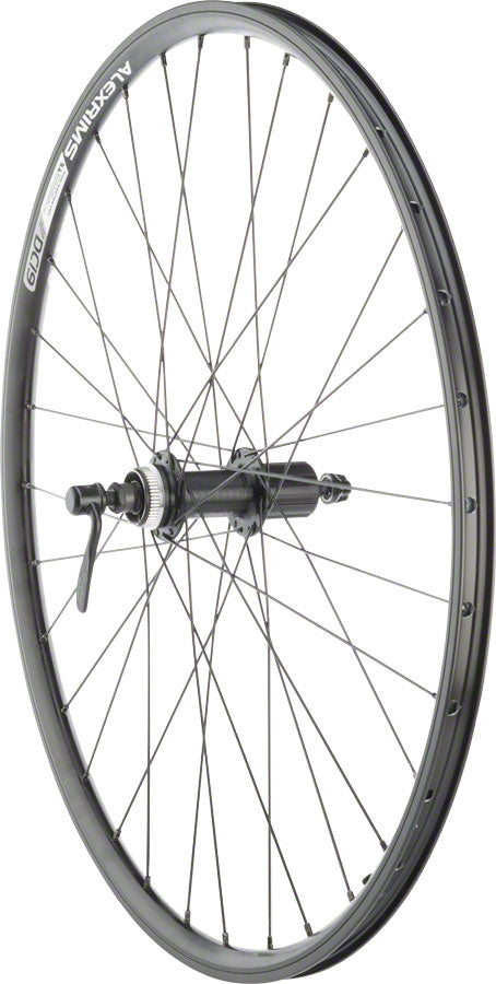 Quality Wheels Value Double Wall Series Rim+Disc Rear Wheel - 26", QR x 135mm, Center-Lock/Rim Brake, HG 10, Black, Clincher