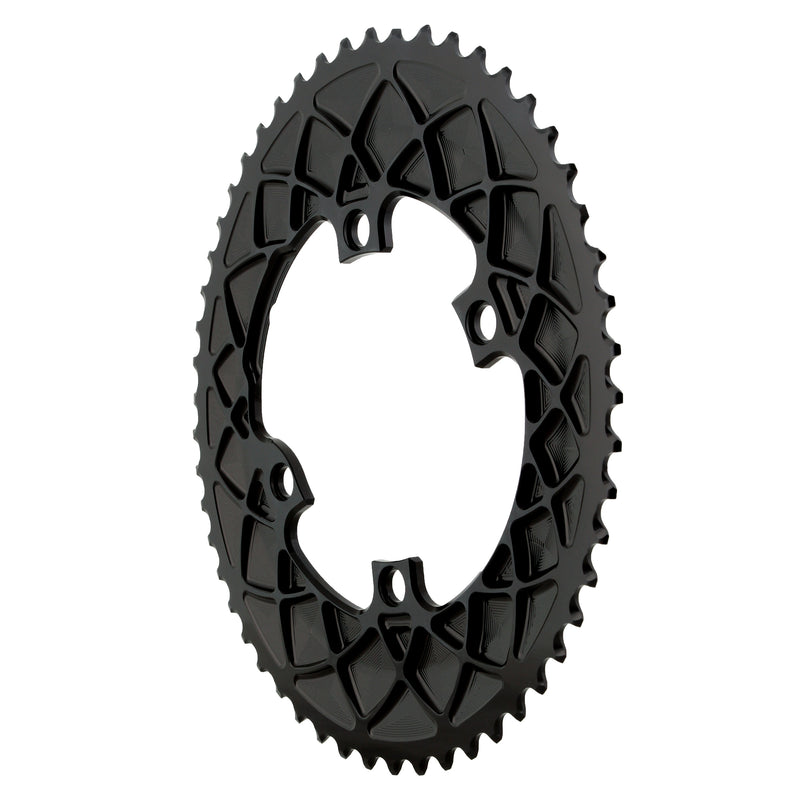 absoluteBLACK Premium Oval 110 BCD Road Outer Chainring for Shimano Dura-Ace 9100 - 53t, 110 Shimano Asymmetric BCD, 4-Bolt, Black