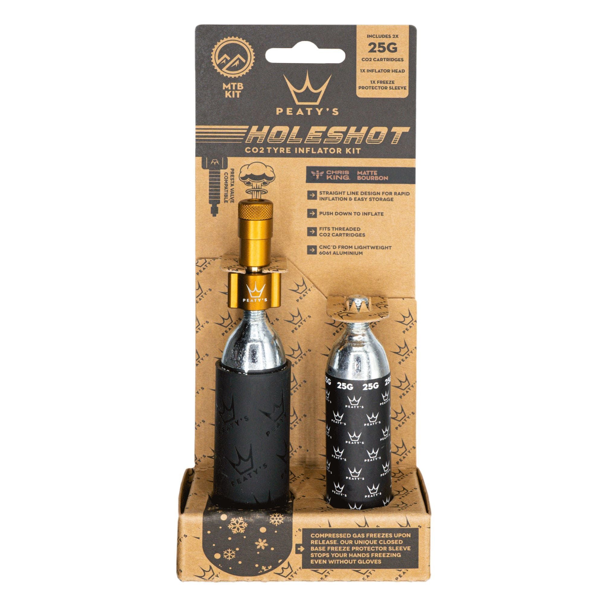 Peaty's Holeshot CO2 MTN Tire Inflator w/Cartridges, Bourbon