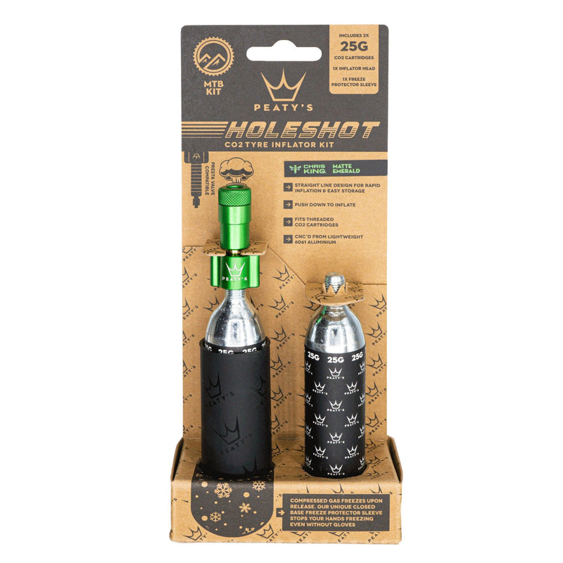 Peaty's Holeshot CO2 MTN Tire Inflator w/Cartridges, Emerald